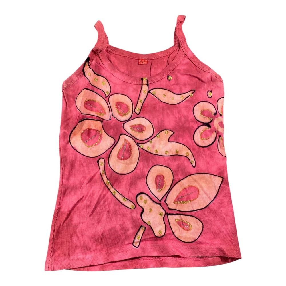 Y2k Tie Dye Tank Top Floral Flowers Glitter Fairy Core Barbie Core Summer 292